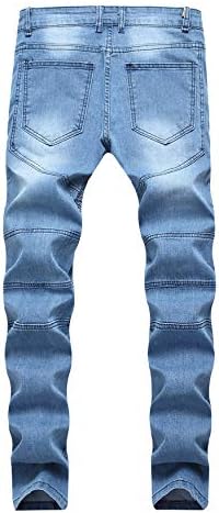 Andongnywell Mid מותניים אופנועים של גברים דקיקים של גברים קפלים חותלות רזות מכנסי ג'ינס אלסטיים עם כיס כפתור רוכסן